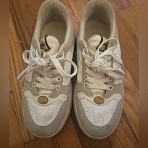 Gucci Cream and Gold Sneakers with Monogram